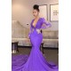 Unique Lace Appliques Deep Chic V-neck Prom Dresses Long Sleeves Fit and Flare Evening Gowns