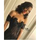 Beads Unique Lace Appliques Feather Prom Dresses Off-The-Shoulder Fit and Flare Evening Gowns