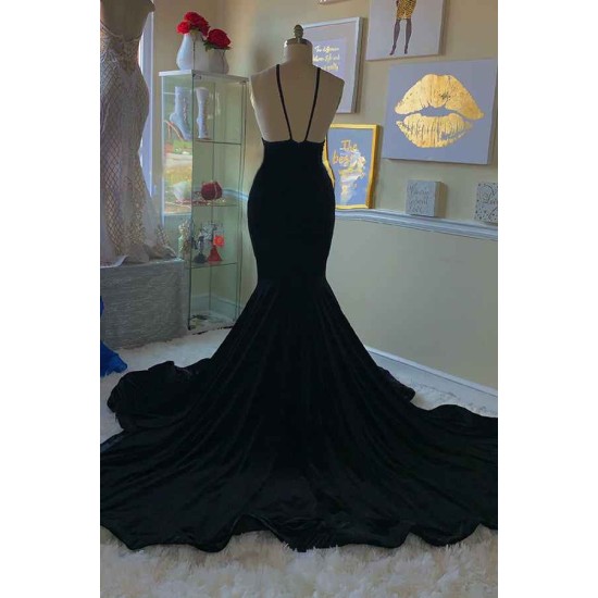 Gorgeous V-neck Spaghetti Sleeveless Crystal Beading Mermaid Formal Dresses