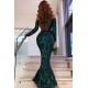 Off Shoulder Evening Dresses with Sleeves Chic Mermaid Sequins Prom Dresses