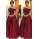 Maroon Off-the-Shoulder Applique Prom Dresses Charming Beads Ruffles Sleeveless Chic Evening Dresses