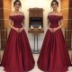 Maroon Off-the-Shoulder Applique Prom Dresses Charming Beads Ruffles Sleeveless Chic Evening Dresses