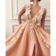 Gorgeous Straps V-Neck Flower Appliques A-Line Prom Party Gowns