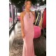 Elegant Mermaid Halter Long Prom Dresses with Crystal
