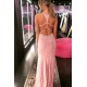 Elegant Mermaid Halter Long Prom Dresses with Crystal