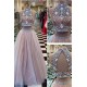 High Collar Two Piece Tulle Evening Dress with Beading A-Line Halter Long Prom Party Gowns