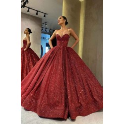 Charming Sweetheart Aline Prom Party GownsBurgundy Glitter Evening Gown