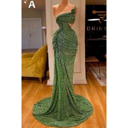 Glitter Off-the-Shoulder Slim Mermaid Prom Party GownsSleeveless Mermaid Evening Gowns