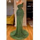 Glitter Off-the-Shoulder Slim Mermaid Prom Party GownsSleeveless Mermaid Evening Gowns