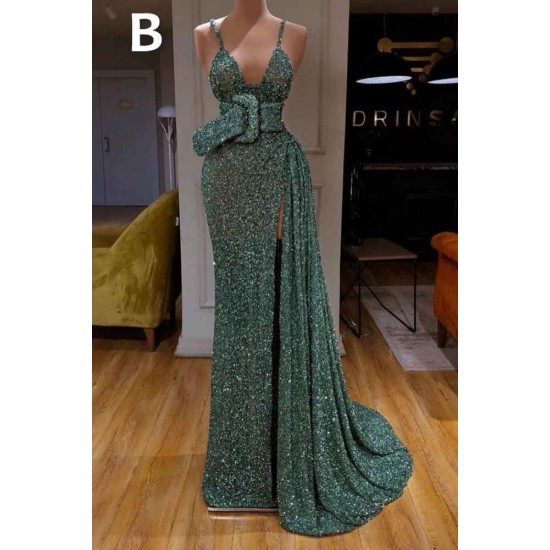 Glitter Off-the-Shoulder Slim Mermaid Prom Party GownsSleeveless Mermaid Evening Gowns