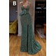Glitter Off-the-Shoulder Slim Mermaid Prom Party GownsSleeveless Mermaid Evening Gowns