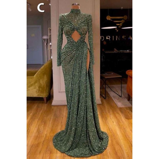 Glitter Off-the-Shoulder Slim Mermaid Prom Party GownsSleeveless Mermaid Evening Gowns