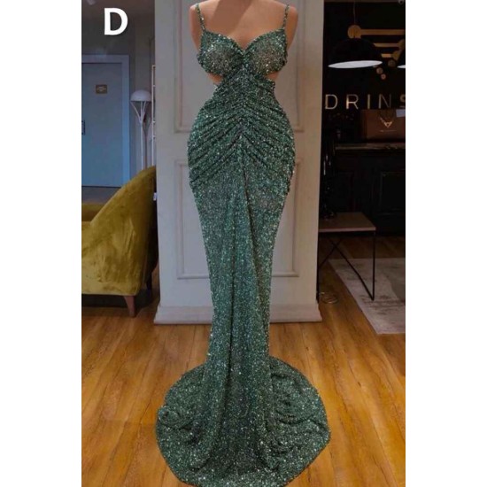 Glitter Off-the-Shoulder Slim Mermaid Prom Party GownsSleeveless Mermaid Evening Gowns