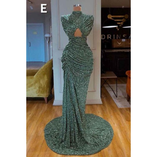 Glitter Off-the-Shoulder Slim Mermaid Prom Party GownsSleeveless Mermaid Evening Gowns