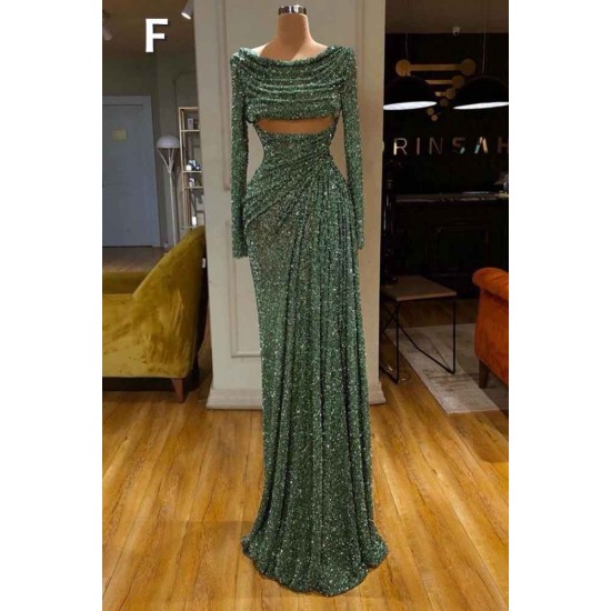 Glitter Off-the-Shoulder Slim Mermaid Prom Party GownsSleeveless Mermaid Evening Gowns