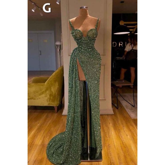 Glitter Off-the-Shoulder Slim Mermaid Prom Party GownsSleeveless Mermaid Evening Gowns