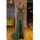 Glitter Off-the-Shoulder Slim Mermaid Prom Party GownsSleeveless Mermaid Evening Gowns