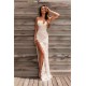 Chic Spaghetti Straps Split Evening Dresses Lace Sheath Summer Party Dress for Beach
