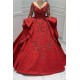 Burgundy Lace Appliques Long Sleevess V-neck Ruffles Ball Gowns Evening Gowns
