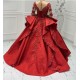 Burgundy Lace Appliques Long Sleevess V-neck Ruffles Ball Gowns Evening Gowns