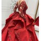 Burgundy Lace Appliques Long Sleevess V-neck Ruffles Ball Gowns Evening Gowns