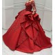 Burgundy Lace Appliques Long Sleevess V-neck Ruffles Ball Gowns Evening Gowns