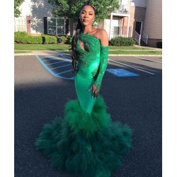 Asymmetric Unique Lace Appliques Prom Dresses Ruffles Mermiad Alluring Evening Gowns