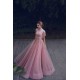 Special High Neck Tassel Beading Cap Sleeves Princess Prom Dresses Blushing Pink Evening Gowns