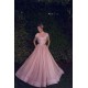 Special High Neck Tassel Beading Cap Sleeves Princess Prom Dresses Blushing Pink Evening Gowns