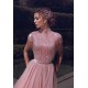 Special High Neck Tassel Beading Cap Sleeves Princess Prom Dresses Blushing Pink Evening Gowns