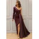 Graceful Asymmetric Splicing One Shoulder Appliques Spandex Satin Party Dresses Floor Length Open Back Evening Gowns With Waist Band
