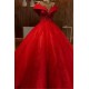 Scarlet Off-the-Shoulder Quinceanera Dresses Lace Crystal Puffy Ball Gown Evening Dress