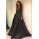 Gorgeous Black Elegant Long Sleevess Evening Dresses On Sale 3D Flowers Chic Open Back Prom Dresses