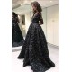 Gorgeous Black Elegant Long Sleevess Evening Dresses On Sale 3D Flowers Chic Open Back Prom Dresses