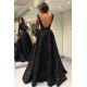Gorgeous Black Elegant Long Sleevess Evening Dresses On Sale 3D Flowers Chic Open Back Prom Dresses