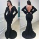 Deep Chic V-neck Open Back Black Prom Dresses Fit and Flare Elegant Long Sleeves Beads Tassels Evening Gown