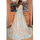 Complicated Straps Lace Appliques Overskirt Prom Dresses Open Back Sleeveless Nude Evening Gown with Belt