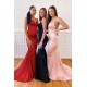 Chic Spaghetti straps Criss-cross Back Floor length Red Evening Dress, Pink, Dark Navy