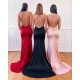 Chic Spaghetti straps Criss-cross Back Floor length Red Evening Dress, Pink, Dark Navy