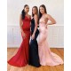 Chic Spaghetti straps Criss-cross Back Floor length Red Evening Dress, Pink, Dark Navy