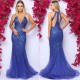 Chic V-Neck Sleeveless Prom Party Gowns on Sale Royal Blue Crystals Evening Dress On Sale