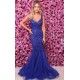 Pretty Royal Blue Straps Evening Dresses |Crystals Open Back Sleeveless Prom Party Gowns on Sale