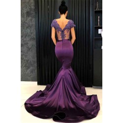 Chic V-Neck Short Sleeves Evening Dresses Mermaid Beadings Long Formal Dresses