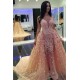 Chic Pink Mermaid Puffy Formal Dresses |Detachable Train Dubai Arabic Evening Dresses