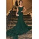 Gorgeous One-shoulder Applique Prom Dresses Long Sleevess Side Slit Chic Evening Dresses with Belt