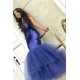 Chic Navy Blue Mermaid Sequins Prom Dresses Tulle Sleeveless V-Neck Evening Dresses