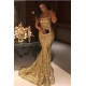 Sparkle Gold Sequins Mermaid Evening Gowns Chic Strapless Prom Dresses