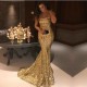 Sparkle Gold Sequins Mermaid Evening Gowns Chic Strapless Prom Dresses