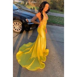 Latest V-neck Halter Appliques Brush Train Mermaid Prom Dresses
