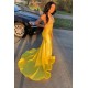 Latest V-neck Halter Appliques Brush Train Mermaid Prom Dresses